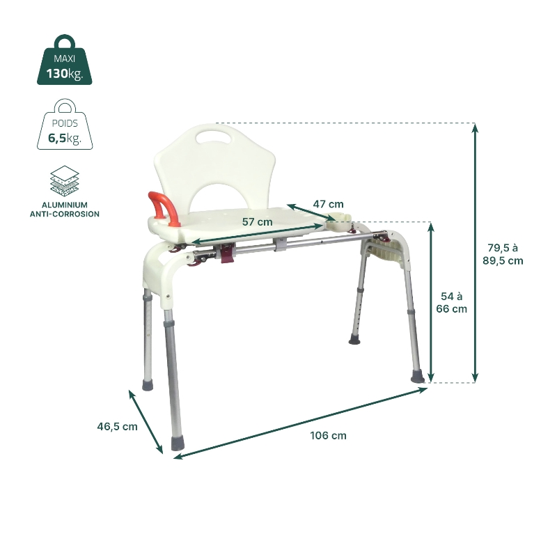 Fiche technique et dimensions du fauteuil d'accès Slide - réf. 812082
