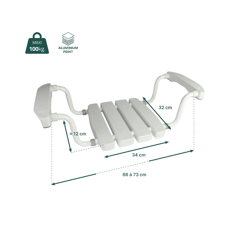 Fiche technique du siège de bain suspendu Mayotte, charge maximale 100 kg - réf. 812206