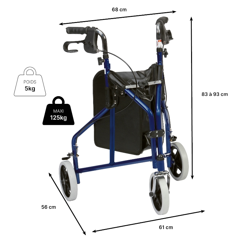 dimensions rollator 3 roues