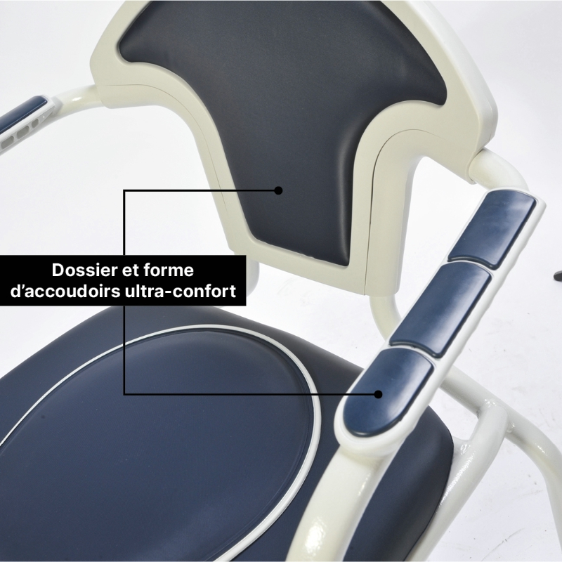 Chaise pour wc avec un dossier et des accoudoirs confortables