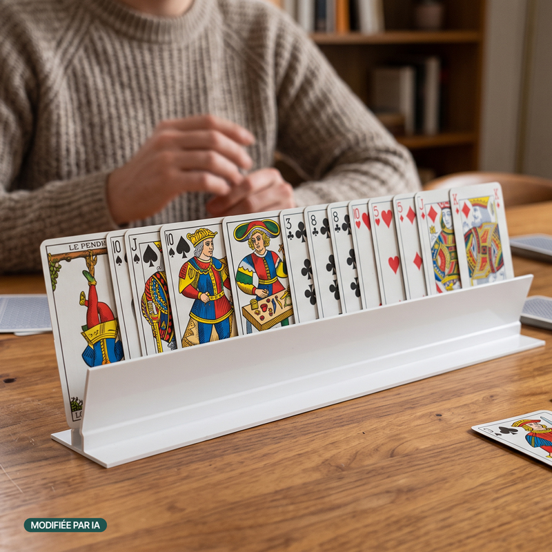Utilisation du support de cartes incurvé lors d'une partie de cartes - réf. 851013