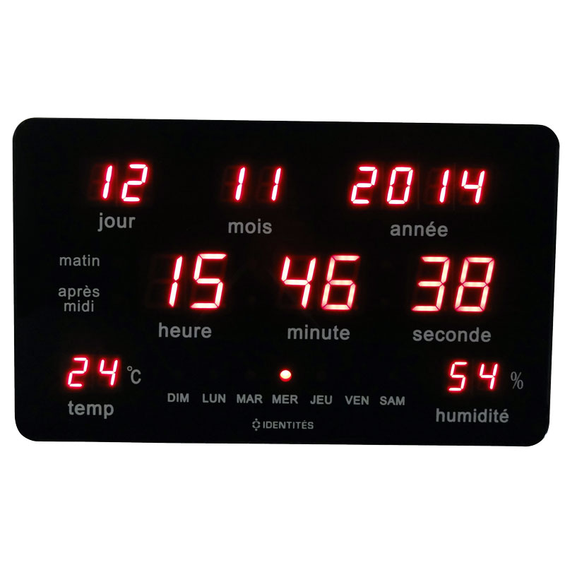 Horloge calendrier numérique avec indicateurs de température et d'humidité