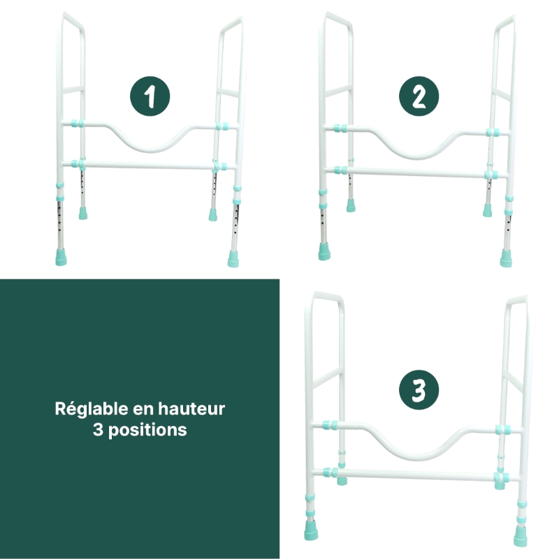 L'accoudoirs WC PRIMA est réglable en hauteur pour s'adapter partout et pour tous