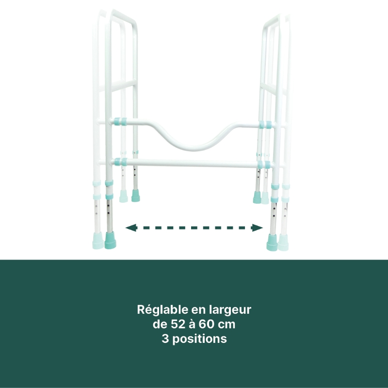 Le cadre de toilettes sécurisé PRIMA est aussi réglable en largeur
