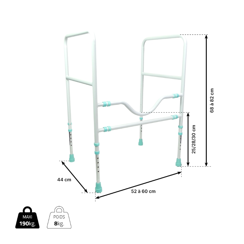 Dimensions de l'accoudoirs de toilettes PRIMA