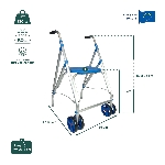 Fiche technique dimensions et charge maximale du rollator 2 roues pivotantes Ara-D bleu - réf. 82622