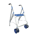 Rollator 2 roues pivotantes Ara-D bleu déplié avec assise intégrée, vue 3/4 - réf. 826223BLEU