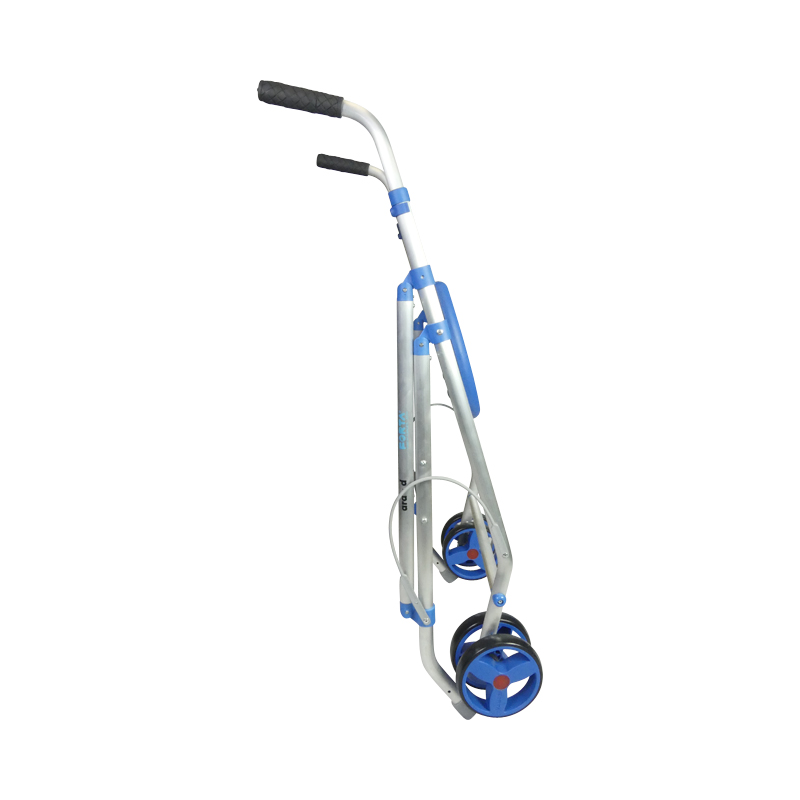 Rollator 2 roues pivotantes Ara-D bleu plié, vue de profil - réf. 826223BLEU