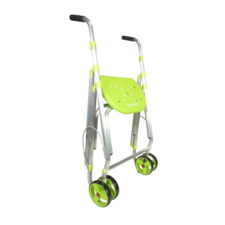 Rollator 2 roues pivotantes Ara-D pistache plié, vue 3/4 - réf. 826223PISTACHE