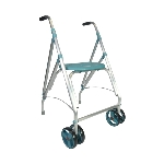 Rollator 2 roues pivotantes Ara-D turquoise déplié avec assise intégrée, vue 3/4 - réf. 826223TURQUO