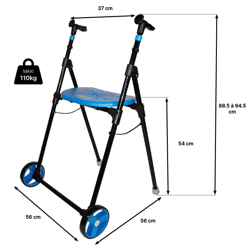Rollator 2 roues AIR ON dimensions