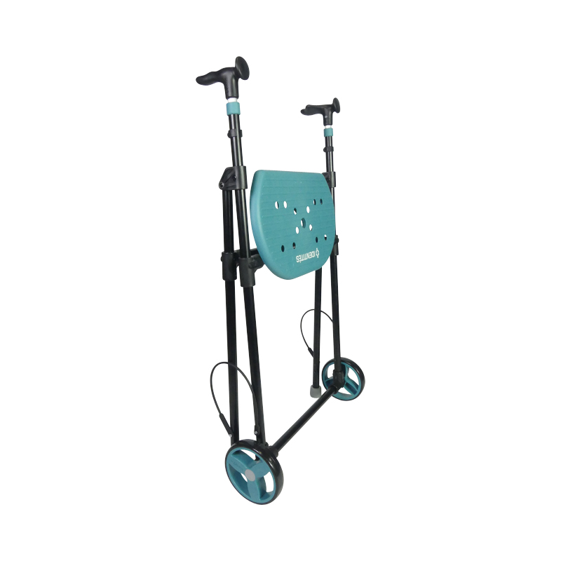 Rollator 2 roues Air-On turquoise plié, vue 3/4 - réf. 826225TURQUOISE