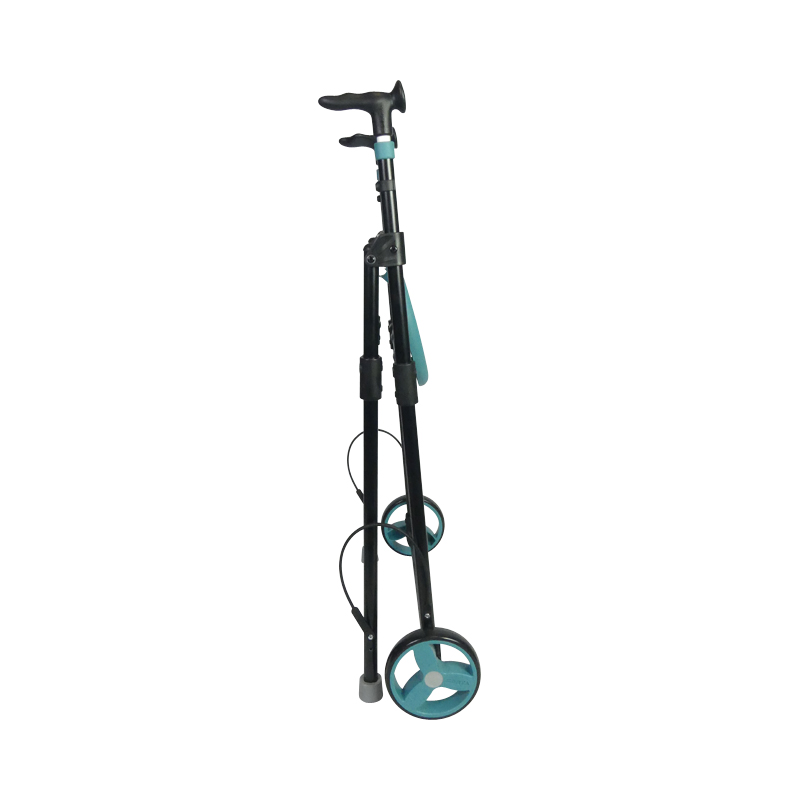 Rollator 2 roues Air-On turquoise plié, vue de profil - réf. 826225TURQUOISE