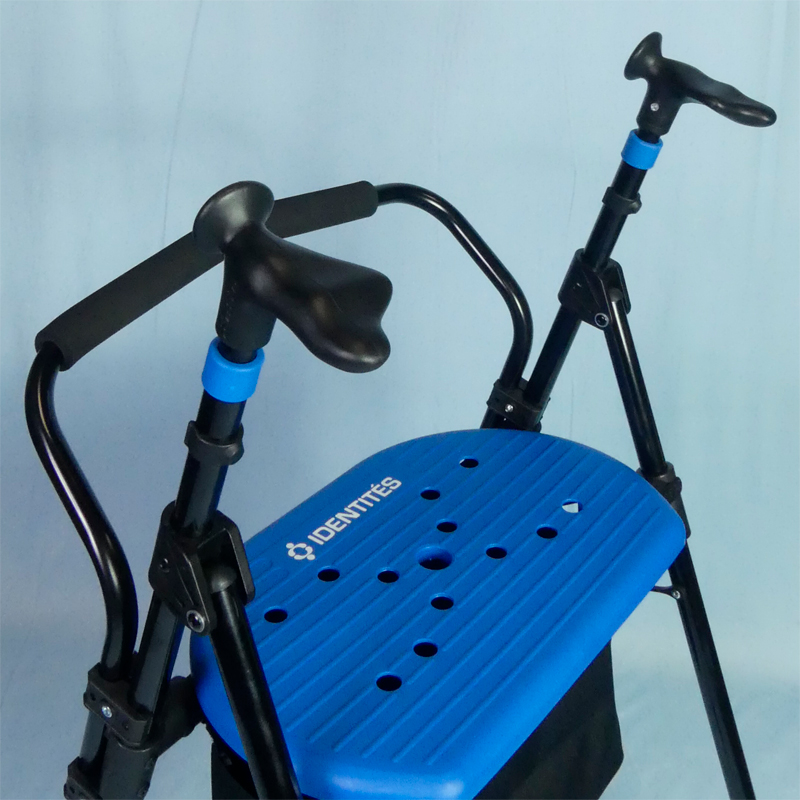 Assise perforée, dossier et poignées du rollator 2 roues Air-On Plus bleu - réf. 826224BLEU