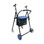 Rollator 2 roues Air-On Plus bleu déplié avec assise et sac amovible, vue 3/4 - réf. 826224BLEU