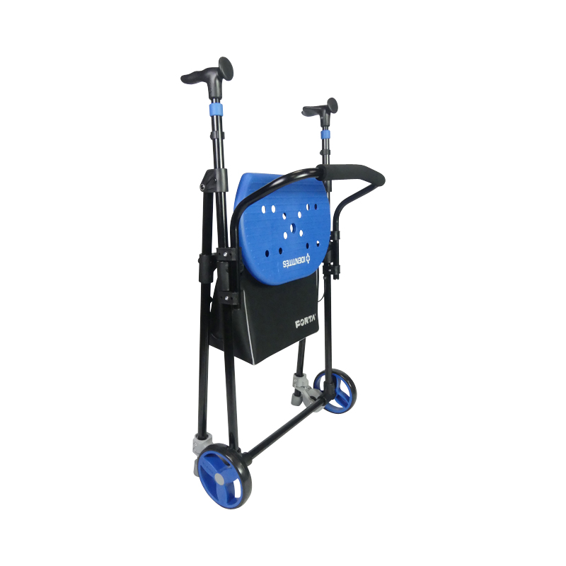 Rollator 2 roues Air-On Plus bleu plié, vue 3/4 - réf. 826224BLEU