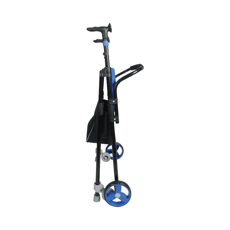 Rollator 2 roues Air-On Plus bleu plié, vue de profil - réf. 826224BLEU