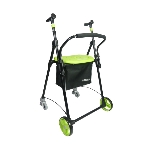 Rollator 2 roues Air-On Plus pistache déplié avec assise et sac amovible, vue 3/4 - réf. 826224PISTA