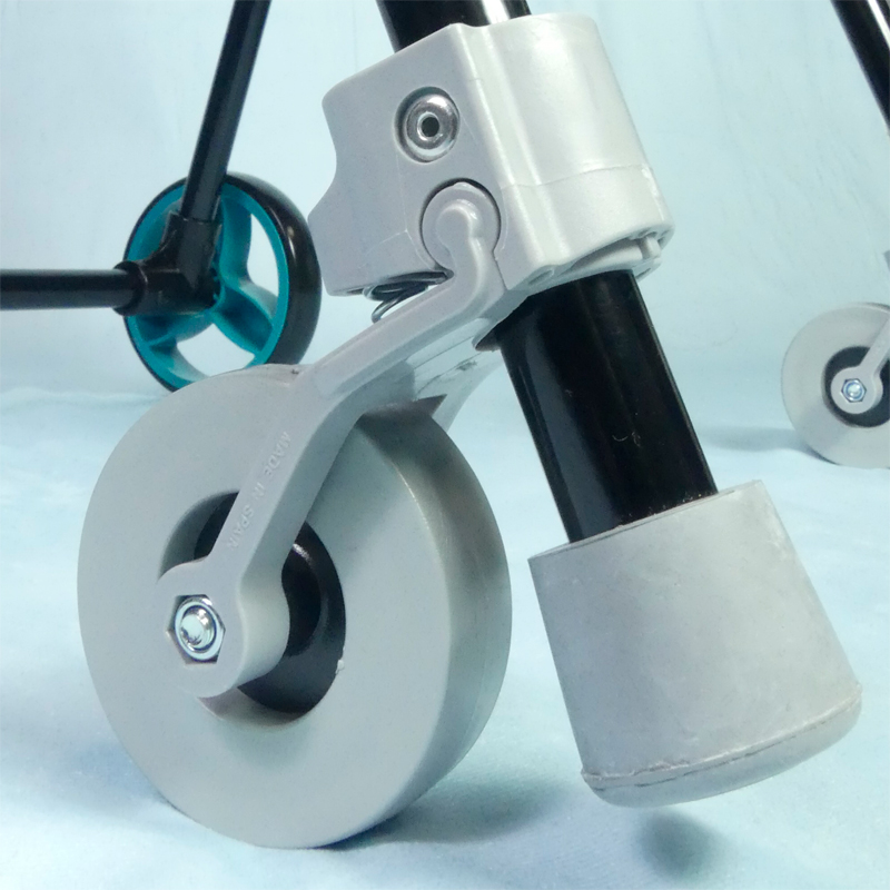 Roulette pivotante et embout antidérapant du rollator 2 roues Air-On Plus turquoise - réf. 826224