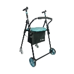 Rollator 2 roues Air-On Plus turquoise déplié avec assise et sac amovible, vue 3/4 - réf. 826224TURQ