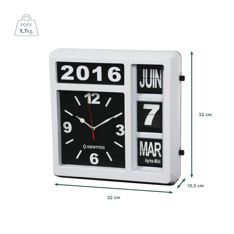 Fiche technique et dimensions de l'horloge calendrier Classic 2 - réf. 817224