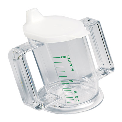 Tasse Handycup transparente graduée jusqu’à 200 ml avec couvercle à bec canard