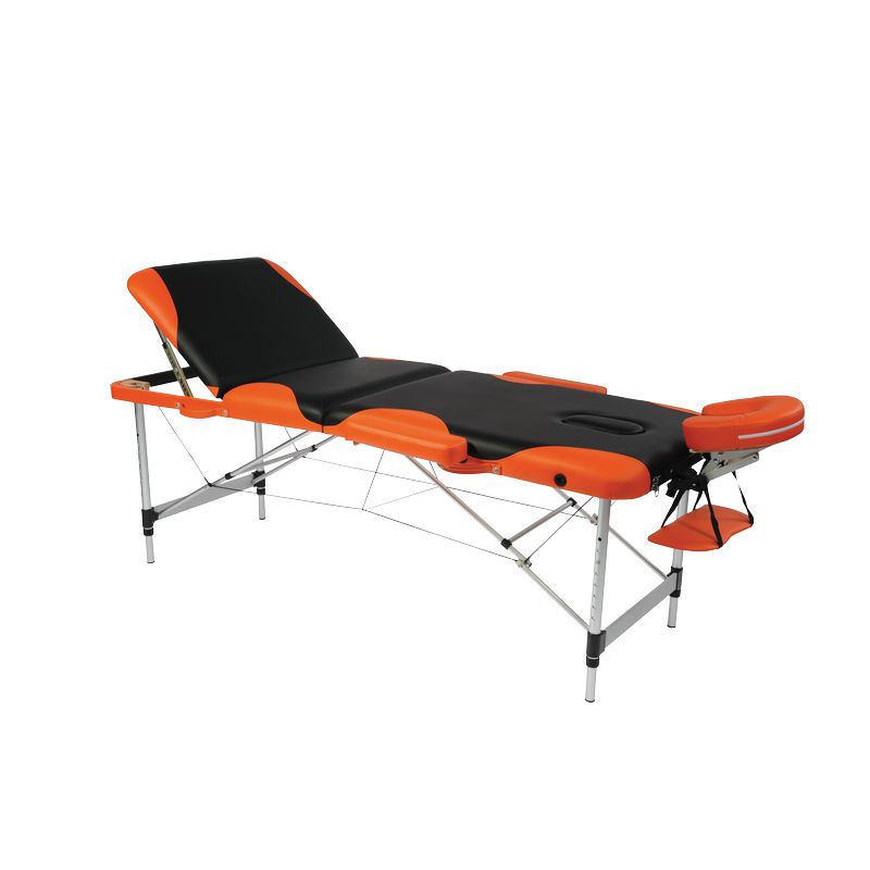 Table de massage KinLight noir et orange, vue 3/4 dépliée - réf. 827009