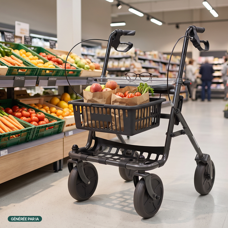 Utilisation du rollator 4 roues Primo pour faire ses courses - réf. 826236