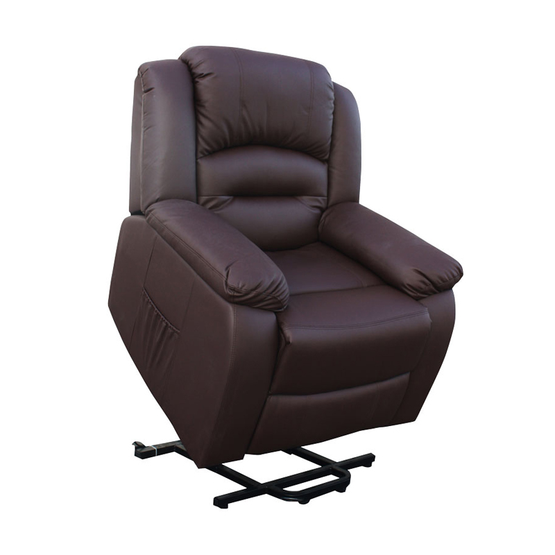 Fauteuil releveur massant chauffant marron en position releveur inclinée - réf. 821002