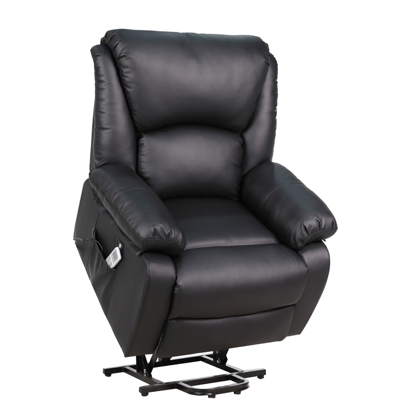 Fauteuil releveur massant et chauffant noir en position de relevage