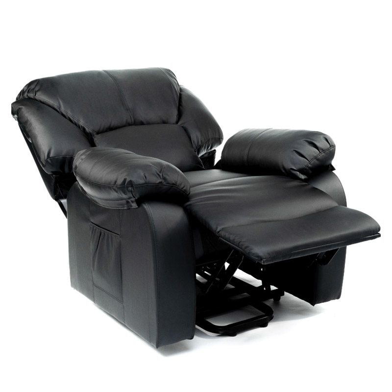 Fauteuil releveur massant chauffant noir en position relax inclinée - réf. 821003