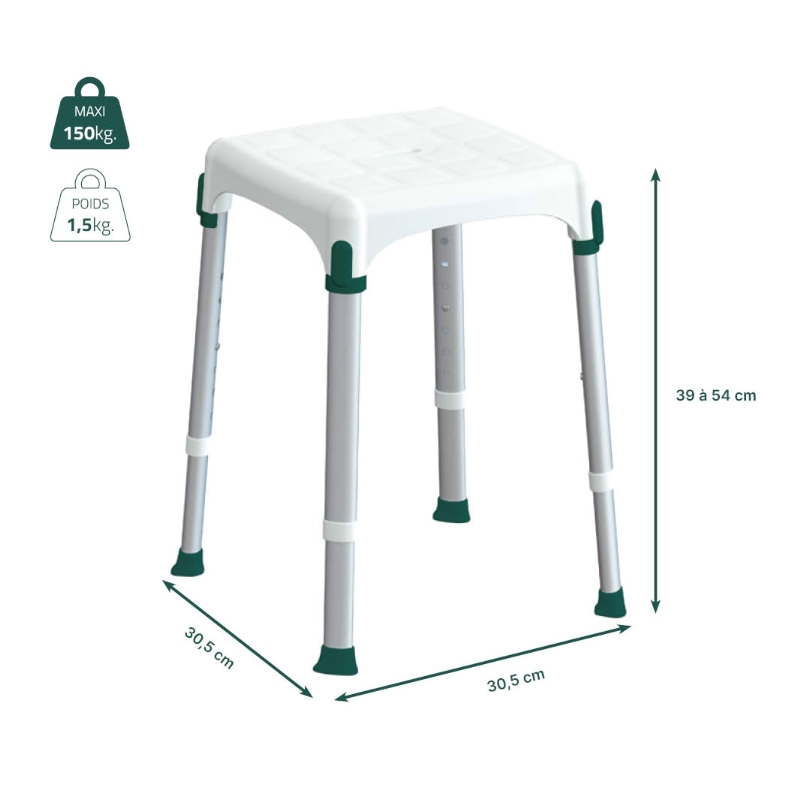 Dimensions et poids du tabouret de douche Capri compact