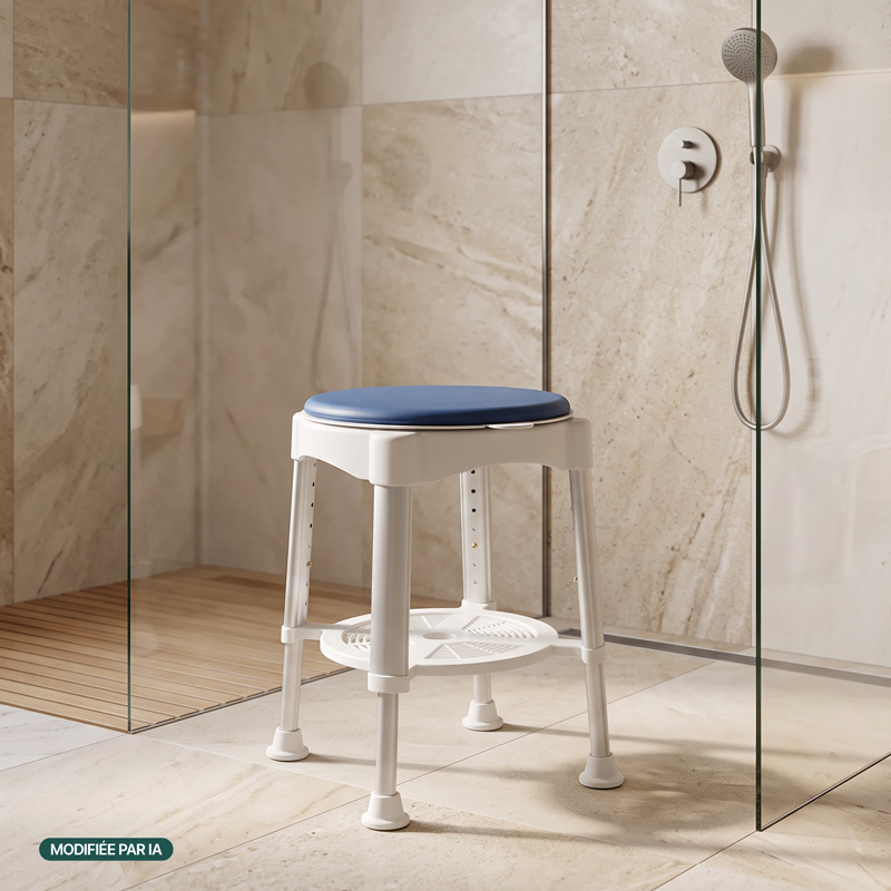 Utilisation du tabouret de douche pivotant Santorin dans une douche - réf. 812191