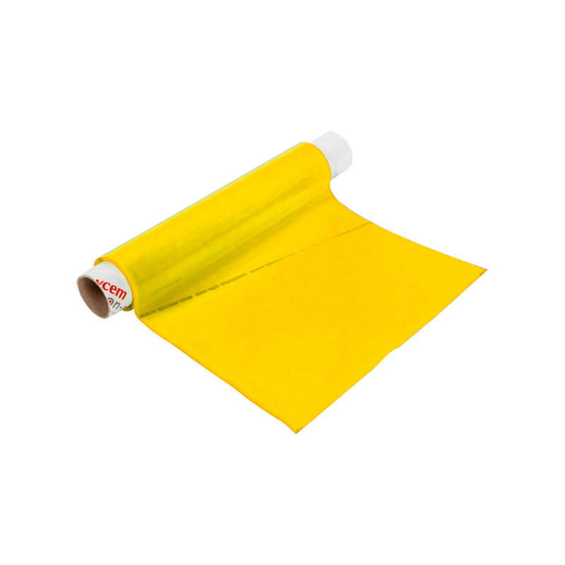Rouleau antidérapant Dycem 20 cm coloris jaune déroulé sur fond blanc