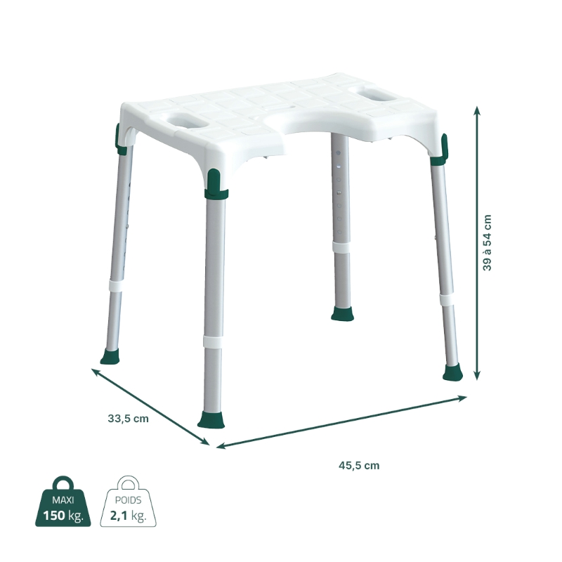 Dimensions tabouret de douche CAPRI anatomique
