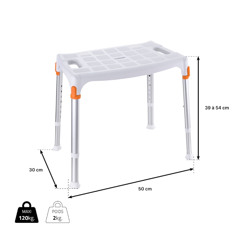 Dimensions du tabouret de douche Capri