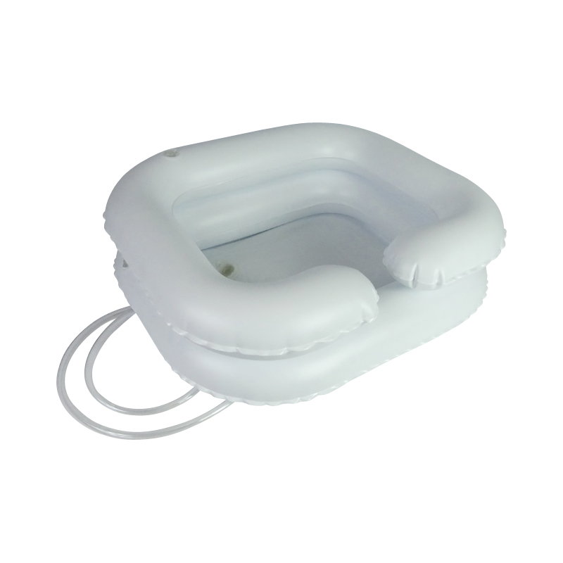 Cuvette pour shampooing gonflable avec tuyau d'évacuation, vue 3/4 - réf. 812025