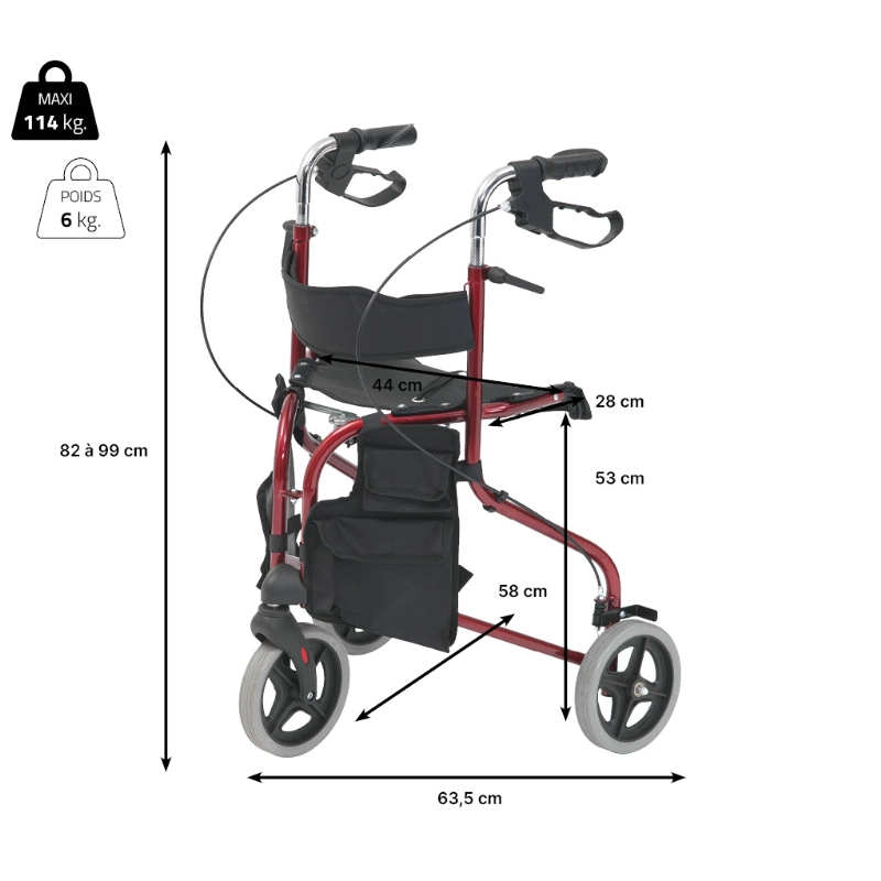 dimensions rollator delta 3 roues