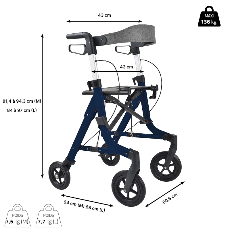 Rollator pliant Neo Light dimension