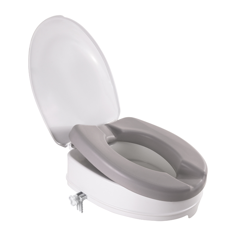 Réhausse WC Ibiza Soft 10 cm, gros plan sur le coussin et le couvercle relevé - réf. 811089SOFT