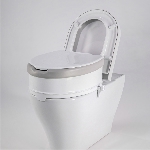 Réhausse WC Ibiza Soft 15 cm avec couvercle installée sur des toilettes suspendues - réf. 811090SOFT