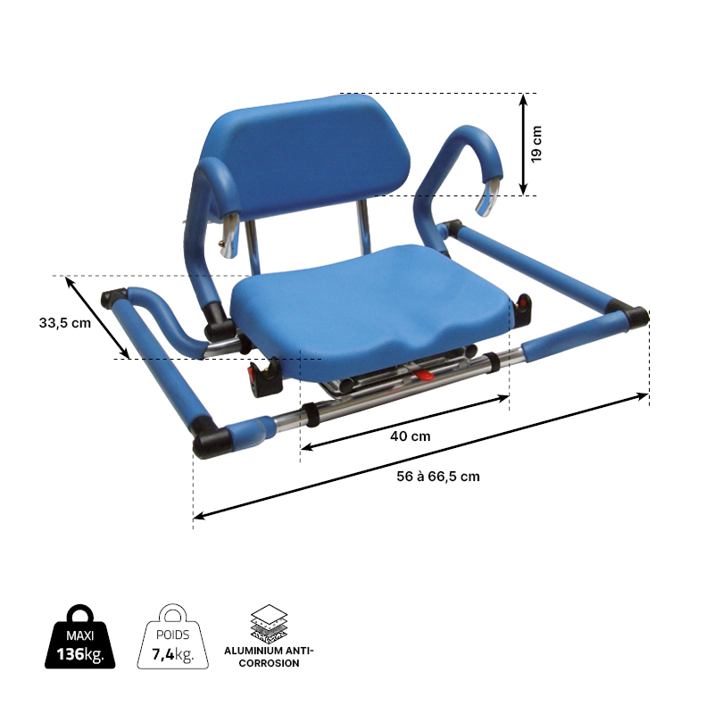 Dimension du fauteuil de bain pivotant SOFT