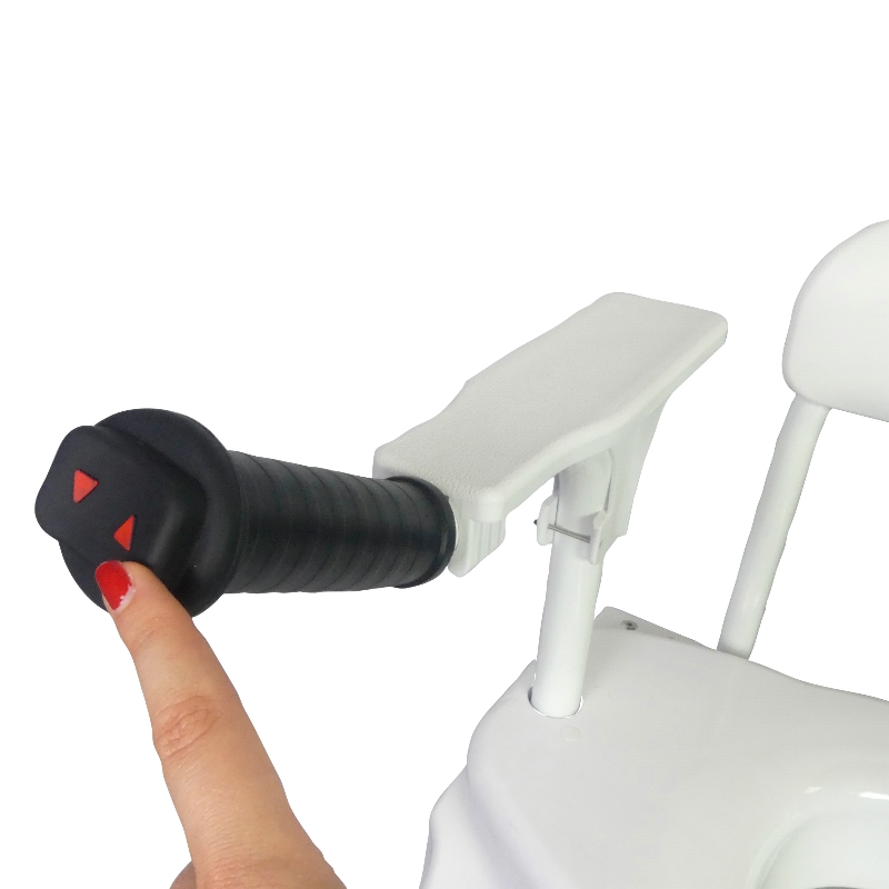 Commande à boutons flèches intégrée à l'accoudoir de l'élévateur de WC Lofoten Premium droitier