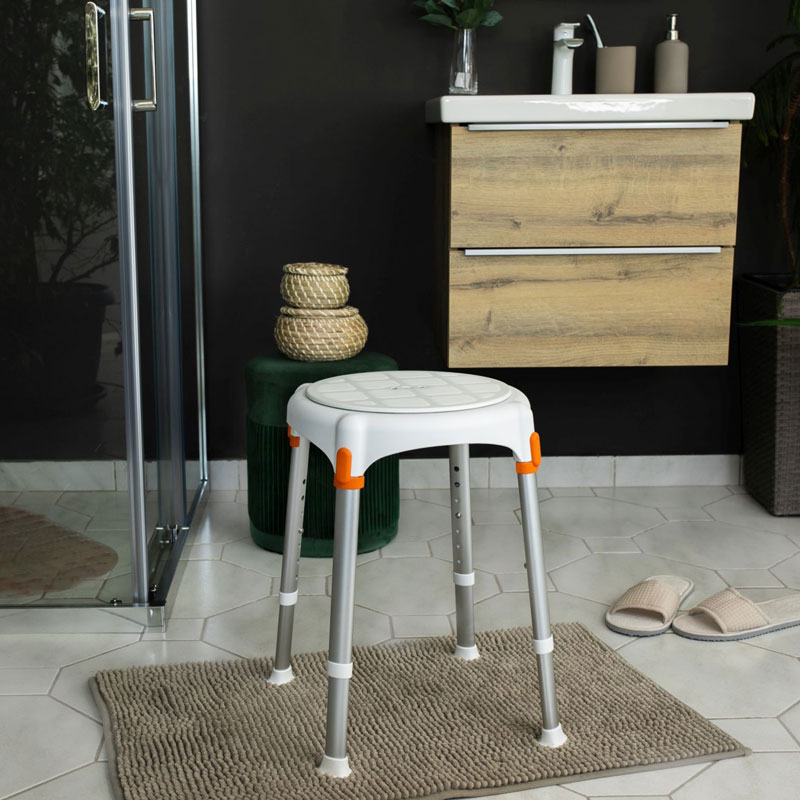 Tabouret rond Capri pivotant 360° pour la douche