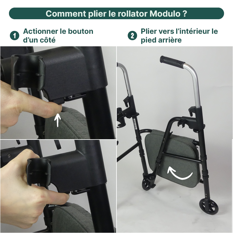 Rollator 2 roues Modulo pliable complètement à plat