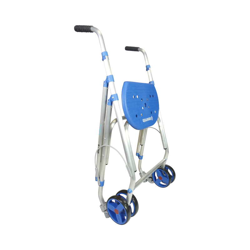 Rollator Ara-D Plus bleu plié, vue 3/4 - réf. 826098BLEU