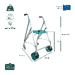 Fiche technique dimensions, poids et charge maximale du rollator Ara-D Plus turquoise - réf. 826098T