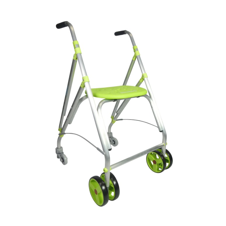 Rollator Ara-D Plus pistache déplié avec assise intégrée, vue 3/4 - réf. 826098PISTACHE