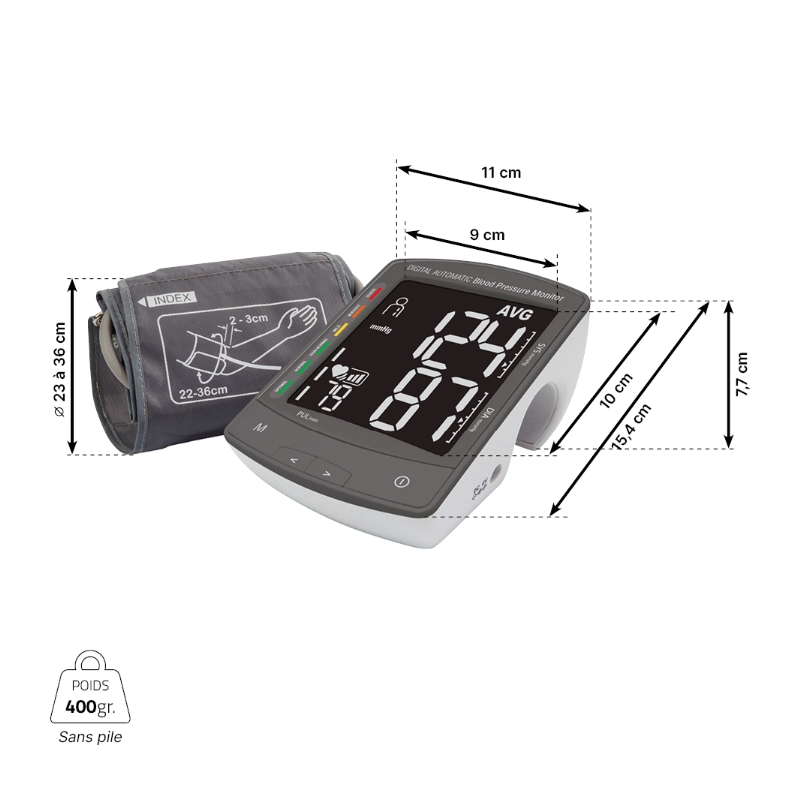 Dimensions du tensiomètre de bras PREMIUM 4U compact