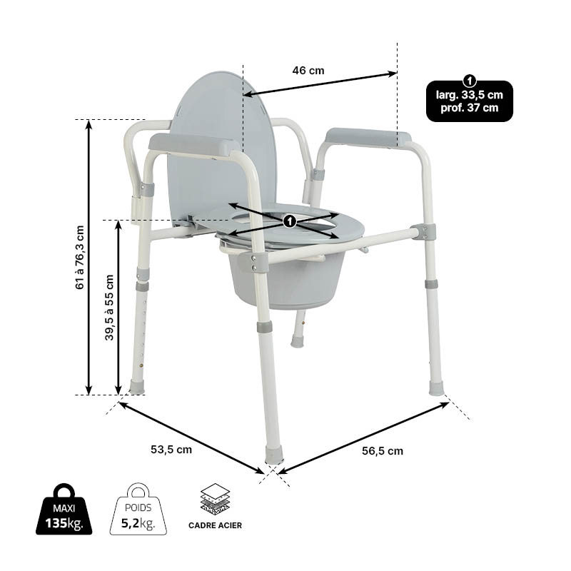 Dimensions de notre cadre de toilettes pliant Groenland